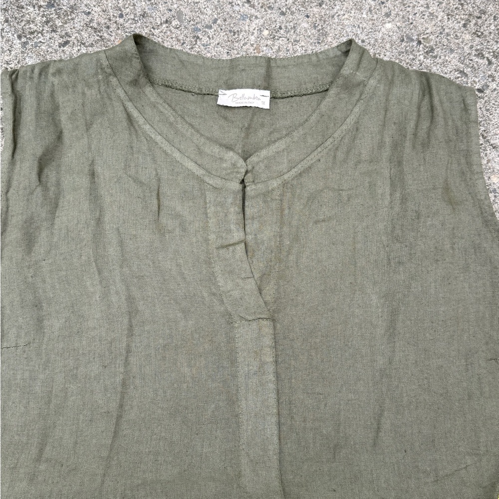 Bellambra Olive Green Linen Dress – Hand-Painted Art Panel – Size XL - Picture 2 of 10